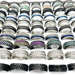 Couleurs éblouissantes 50pcs anneaux de bande en acier inoxydable Spinner Double chaîne rotative argent noir couleurs mode bijoux accessoires hommes femmes