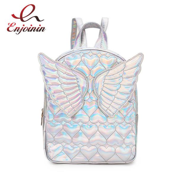 Dazzling Fashion Heart Embossed Wings Décoré Mini Sac à dos Sac à bandoulière Sac de voyage Sacs d'école pour adolescente Bolsa X0529