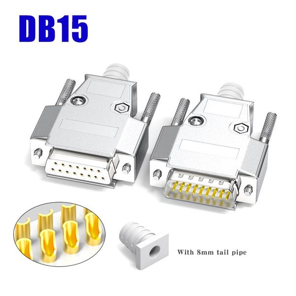 DB15 Plug féminin masculin DB15 Aigne solide féminine de qualité industrielle 2 lignes 15 broches Connecteur de port série DB15 D-Sub Metal Shell Soldering