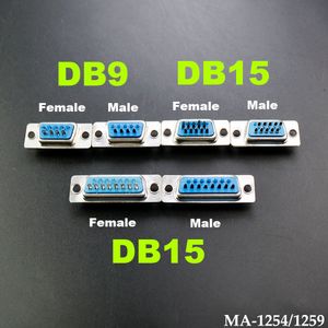 DB9 DB15 gat/pin vrouwelijke/mannelijke blauwe gelaste connector rs232 seriële poort socket db d-sub adapter 9/15pin