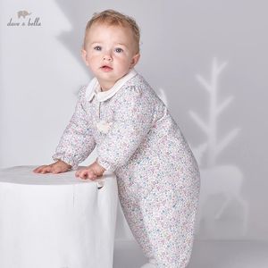 DBH19179 dave bella winter geboren baby meisjes mode bloemen gewatteerde jumpsuits baby peuter kleding kinderen romper 1 stuk 240313