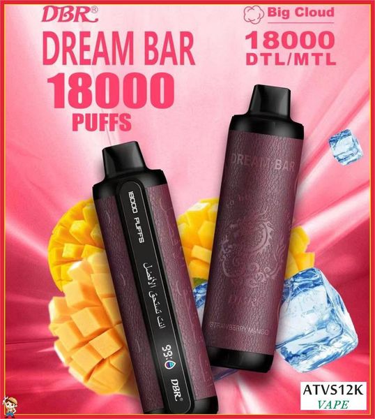 DBR Dream Bar 18K Pro Max Disposable 18K Puffs E-cigarette Mesh Coil DTL Vape Smart écran