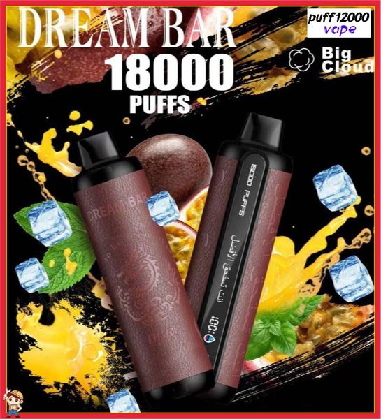 Dbr Dream Bar 18K Pro Max Disposable 18K Puffs E-cigarette Mesh Bobine DTL Vape Smart Screen 0% 2% 3% 5% Type-C Port Vape Pen 15 Flavors