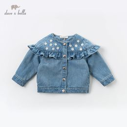 DBS12727 dave bella printemps bébés filles mignon floral ruché poches manteau enfants tops mode infantile bambin survêtement LJ201125