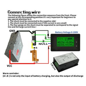 DC 0-200V 0-500A Voltmètre AMMETTER LITHIUM MONITEUR DE BATTERIE DE LITRÉ