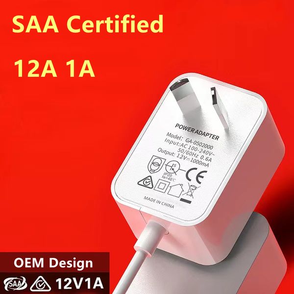 DC 12V 1A SAA Certificación AU Enchufe Adaptador de corriente Australia Enchufe Cargador de pared Adaptador de fuente de alimentación para lámpara de tira de luz LED