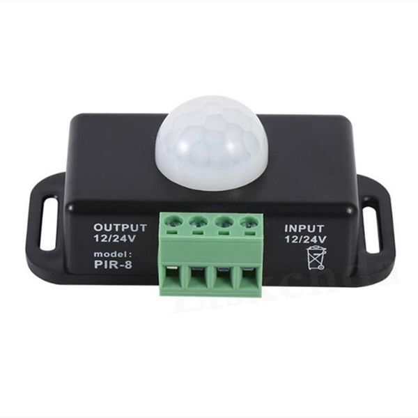 Interruptor de Sensor de movimiento PIR ajustable automático DC 12V 24V 8A, Detector de infrarrojos IR, módulo de interruptores de luces para lámpara de iluminación de tira LED