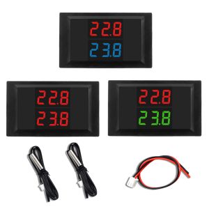 DC 12V 24V LED Dual Pantalla Digital Termómetro Temperatura Probador de sensor de temperatura Dual NTC Probia de metal impermeable 4V-28V para automóvil