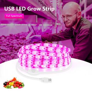 DC 5 V USB LED Grow Light Volledige Spectrum 1 m 4.8 w 60 leds smd2835 Plant Strip Phyto lamp voor Groente Bloem Zaailing Kweektent Doos 20 m/partij