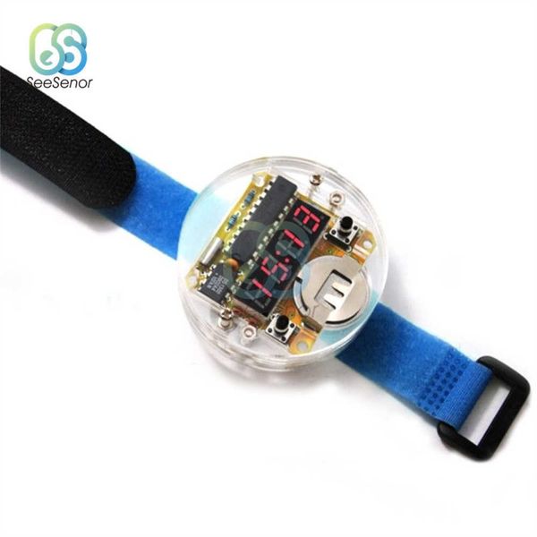 Reloj Digital LED de un solo chip DC 3V, Kit de reloj electrónico, módulo inteligente DIY con cubierta transparente