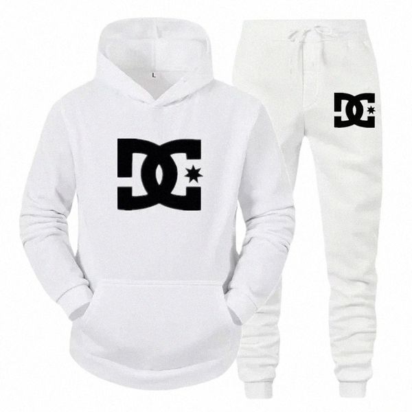 DC imprimé hommes nouveau automne / hiver pull col montant veste pull à capuche et pantalons décontractés ensemble deux pièces b1rJ #