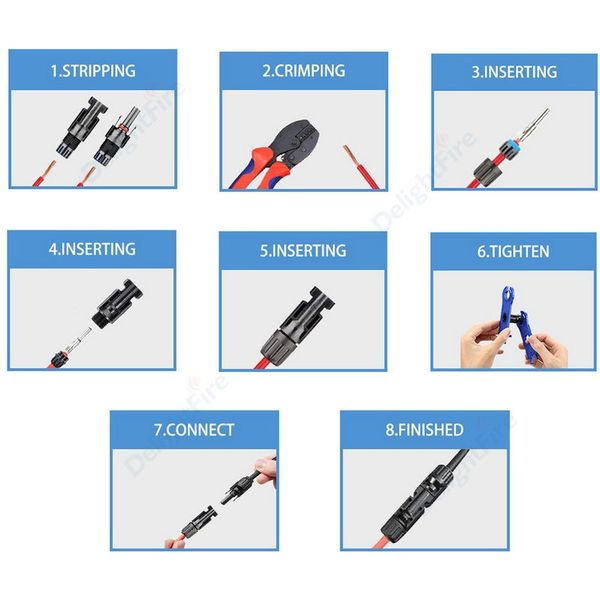 Pigure solaire DC Pignon étanche IP67 Kit de connecteurs solaires IP67 1000V 30A pour 2,5 / 4/6 mm2 Fils PV Connecteurs Système solaire onduleur