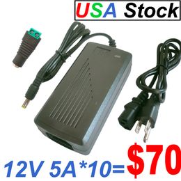 Adaptador de fuente de alimentación DC12V 5A Transformadores de iluminación 50 / 60HZ Enchufe de EE. UU. Cable de alimentación de 6.2FT AC 100-240V Conector de conmutación 5.5 mm x 2.5 mm para cámaras de impresora 3D CCTV oemled