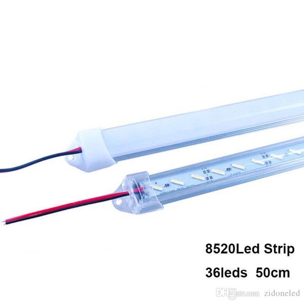 Barre lumineuse LED SMD8520, 36 diodes, 50cm, lumière rigide, 8520 blanc froid/chaud, avec couvercle PC laiteux transparent, dc 12v