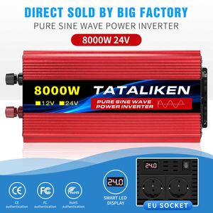 DC24V to AC 220V EU Socket Pure Sine Wave Inverter Tranfermer 50HZ 5000W 6000W 7000W Voltage Converter Car High Power LED