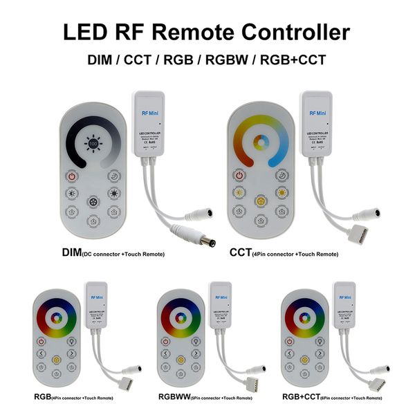 DC5-24V Mini controlador LED RF Control remoto inalámbrico táctil para un solo color/doble blanco/RGB /RGBW / RGB + CCT Control de tira de LED