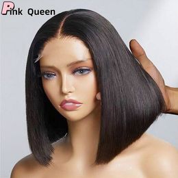 Dd os raide de cheveux humains perruques de dentelle brésilienne 180 cheveux vierges humains 10 pouces bob 100% chinois cheveux