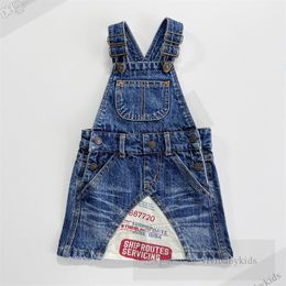 DD Style Girls Denim Suspender robe Kids Splicing Letter Imprimé Cordired Robe 2024 Fashion Enfants Casual Clothing Z7600