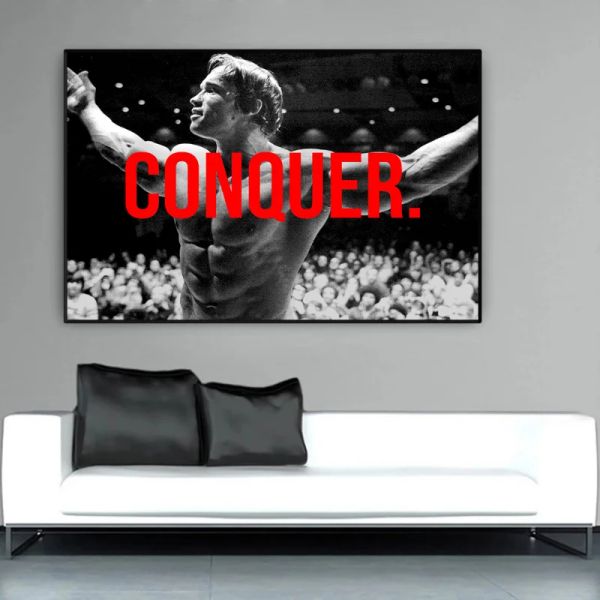 DDHH CONquer Arnold Schwarzenegger Bodybuilding Motivational Quote Art Canvas Affiches Impression Wall Art Pictures de salon Décor