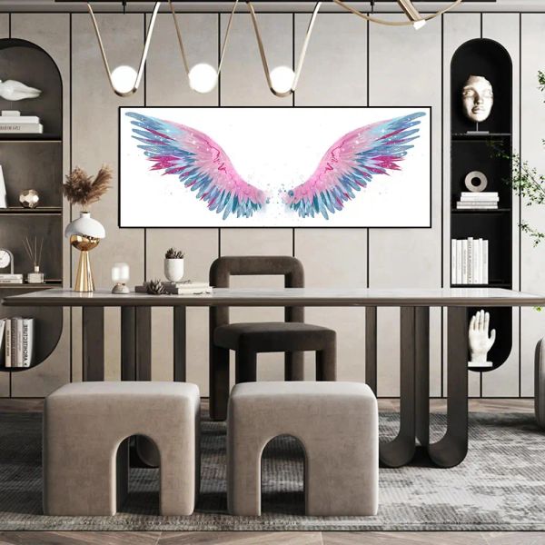 DDHH plus grand ange ailes vintage affiche de plumes imprimé noir blanc art toile peintures ailes d'art mural pour le salon