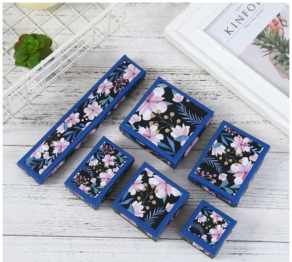 [DDisplay] Caja de embalaje de joyería clásica rosa Sakura azul para collar, caja de almacenamiento de anillos glamurosos, embalaje de pulsera con colgante de regalo romántico