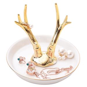 ddisplay porcelaine doré corne de cerf anneau bijoux plateau personnalisé bracelet organisateur plaque glamour boucles d'oreilles collier présentoir
