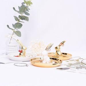 [DDisplay] porselein gouden konijn sieraden dienblad gepersonaliseerde armband witte organizer plaat glamour kleine meisjes oorbellen display houder