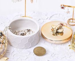 [DDISPlay] Porcelain Honeycomb Jewelry Boks Personnalized Bracelet White Organizer Case Golden Bee Glamour Glamour Boucles Affichage