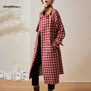 DE-41N358 AUTOMNE ET HIVER Robe de manteau pour femmes Classic Plaid épaissis en laine vintage Fausse de deux pièces en deux pièces