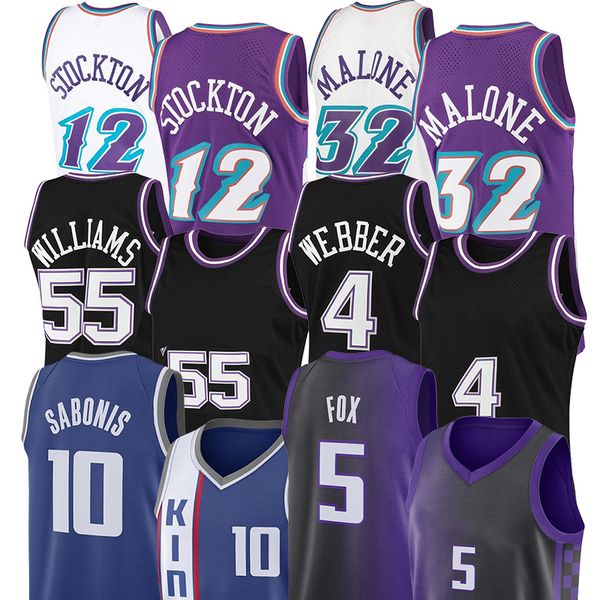 De'Aaron Fox Sacramentos King Basketball Jerseys Domantas Sabonis Chris Jason Webber Williams Retro Black Jersey John Karl Stockton Malone