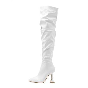 De HBP Non-marque Botas Largas Mujer grande taille bas tube mode chaton talon sur le genou blanc cuissardes femmes bottes
