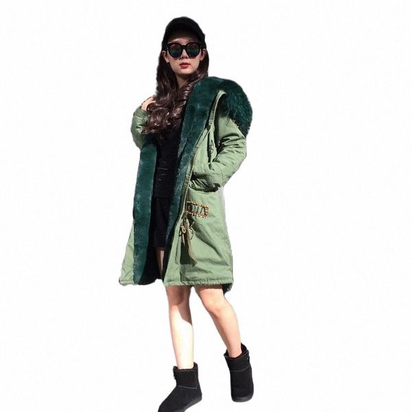 de Lg Parka avec motif de broderie hiver épais manteau chaud veste en fausse fourrure vert foncé pour Mme et M. o7bP #