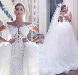 Robes de vestidos de Novia avec train détachable au large de l'épaule robes de mariage en dentelle complète