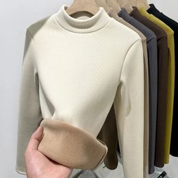 De terciopelo espesar suéter de cuello alto mujeres moda coreana forrado cálido sueter jersey delgado top invierno jersey camisa inferior 2024 231229