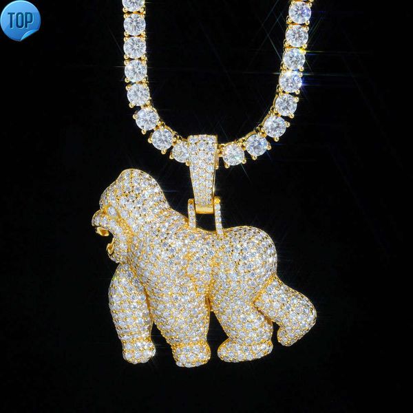DE VVS Moissanite Chic mode bijoux fins glacé frappant Bling 925 en argent Sterling gorille pendentif chaîne collier