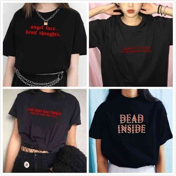 Dead Inside letra impresa camiseta Society Seriously Tees ropa estética Grunge Goth gráfico camisetas Tumblr ropa 210401