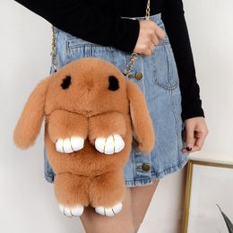 Bolsa de conejo muerto, estúpido y bonito conejo de imitación de piel de conejo Rex, bolso de hierba, bolso de conejo de peluche, bolso cruzado con barra de cadena