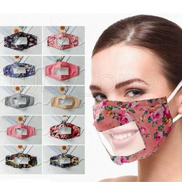 Doof-dempen transparant gezichtsmasker wasbaar herbruikbare camouflage plaid bloemen printmaskers anti stof Earloop Clear lip PVC maskers rra3463