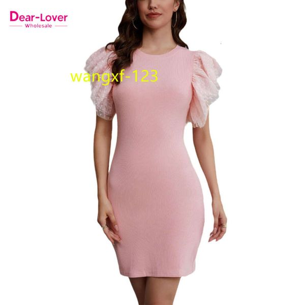 Dear-Lover – robe de soirée moulante rose à volants, manches en Tulle, côtelée, Boutique, Sexy, vêtements pour femmes, printemps 2023