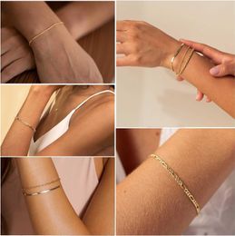 Dearmay para mujer pulsera de oro impermeable 14k juego de joyería de oro verdadero de la mujer delgada y exquisita frase de la cadena cubana de la cadena de la cadena de la cadena de bolsas