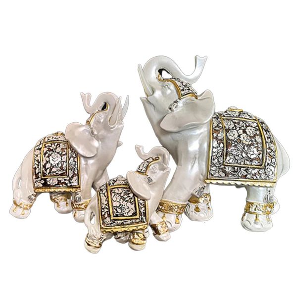 Deartco Creative Chanceux Éléphant Statue Éléphant Figurines Résine Bureau Miniatures Perle Blanc Éléphant Ornement Décoration de La Maison 240119