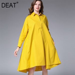 DEAT 2021, entrega rápida, talla grande, XL, 4XL, vestido camisero para mujer, manga larga, suelto, liso, cuello de solapa Simple, tela Irregular AQ745 210325