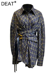 DEAT 2024 automne femmes chemise revers simple boutonnage Vintage Plaid pansement à manches longues concepteur Blouse mode femme WO398 240306