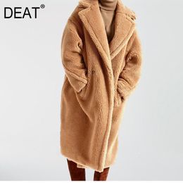 DEAT automne et hiver col rabattu manches longues poche fourrure patchwork épaisseur manteau femme chaud veste en peluche WJ11111XL 201029