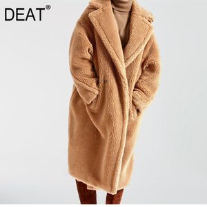 DEAT automne et hiver col rabattu manches longues poche fourrure patchwork épaisseur manteau femme chaud veste en peluche WJ11111XL 201029