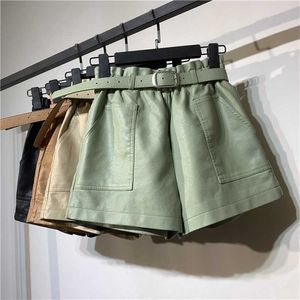 Deat herfst aankomst Hoge taille schapenvacht shorts vrouwen casual leer los breedbeen shorts rc075 210709