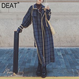 [DEAT] automne hiver nouvelle mode femmes Trench Coat longue fendue sur la taille ceinture à manches longues haute rue élégant tissu AM993 201028