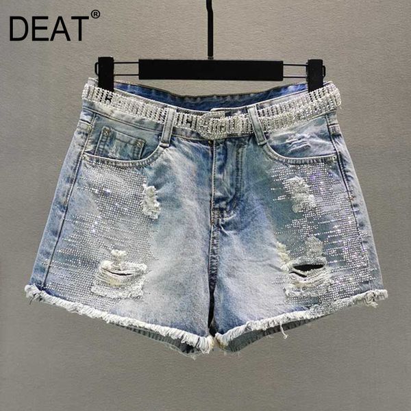 DEAT Denim Shorts Femmes Maigre Coton Lâche Bord Rugueux Perçage Chaud Trou Jambe Large Pantalon Chaud Nouvelle Mode Marée D'été GD887 210428