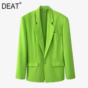 [Deat] jurk twee stukken pak nieuwe gekerfde lange mouw losse vrouwen groene zak enkele knop mode tij zomer 7e1051 210428