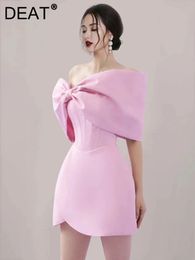 Deat Vestido elegante sin tirantes fuera del hombro Asimétrico Big Bow Pink Mini Spring Fashion 13DB3186 240513